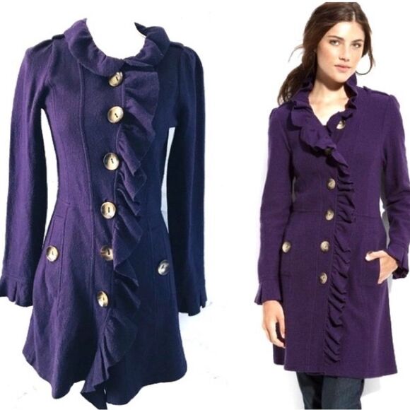 Anthropologie Charlie & Robin Purple Wool Coat SZ 4 - Picture 1 of 5